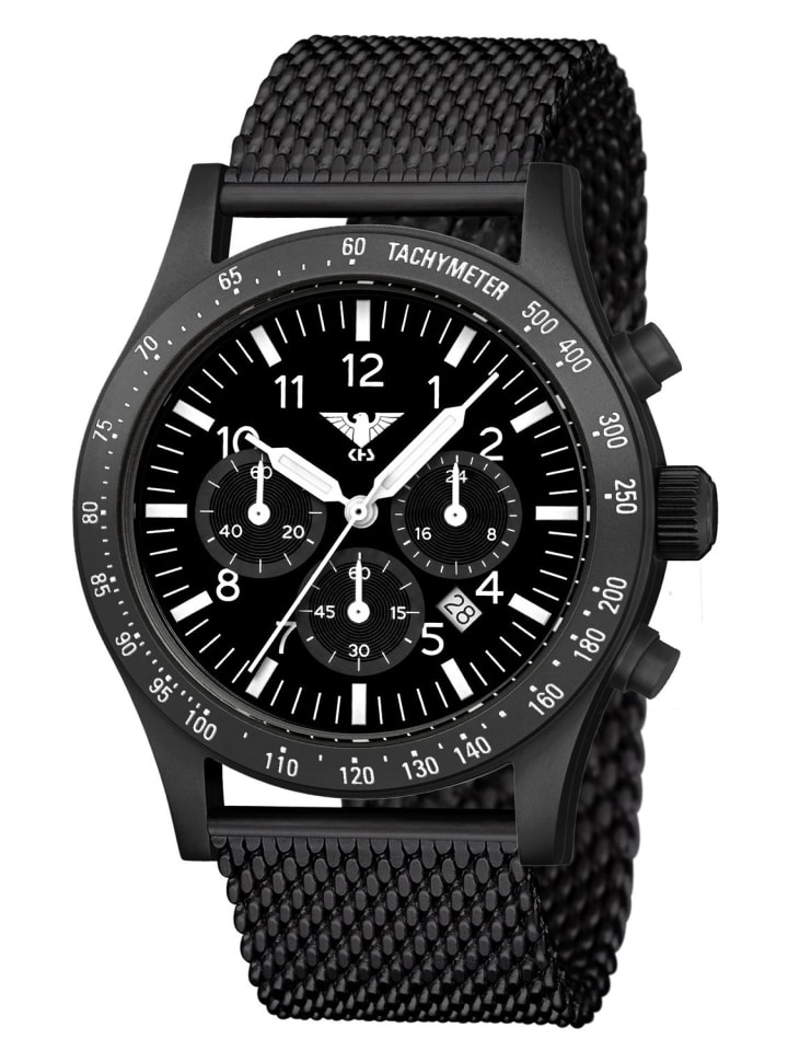 KHS Herrenuhr Platoon Solar Chronograph Meshband Schwarz günstig
