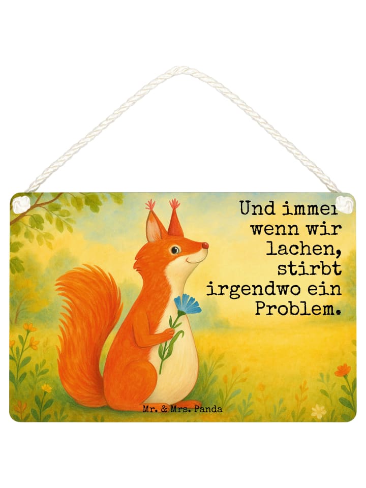 Schild Eichhörnchen Blume Design mit Spruch in Weiß