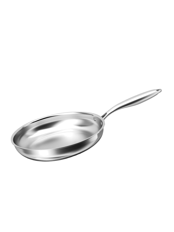 Premium Edelstahlpfanne geeignet für alle Herdarten mit ergonomischem in Silber