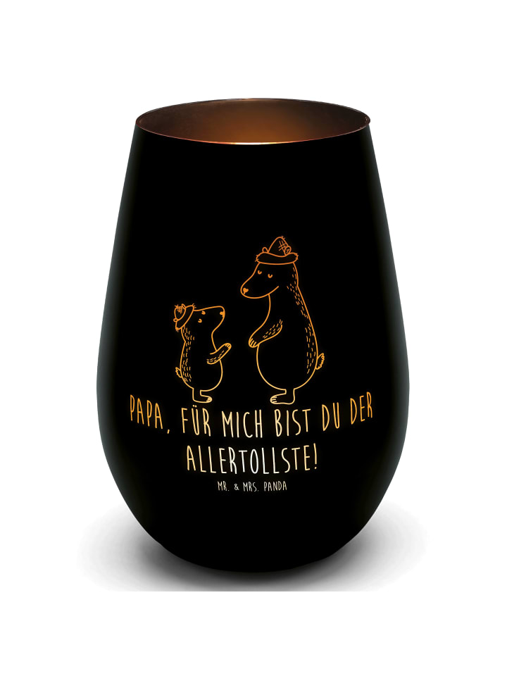 Gold Windlicht Bären mit Hut mit Spruch in Schwarz