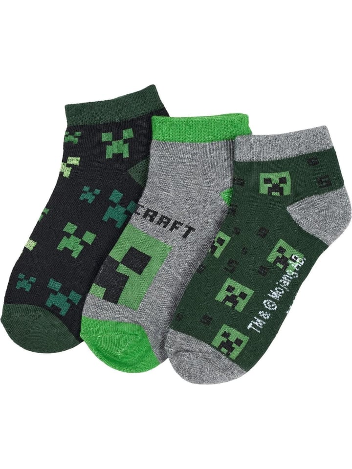 Sneaker Socken Jungen Strümpfe 3er Pack, Gr. 23-26 Minecraft