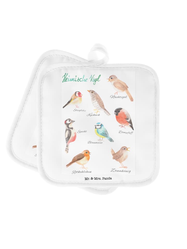 2er Set Topflappen Heimische Vögel mit Spruch in Bunt