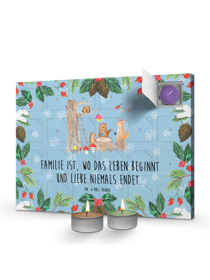 Adventskalender Waldtiere Picknick mit Spruch in Eisblau