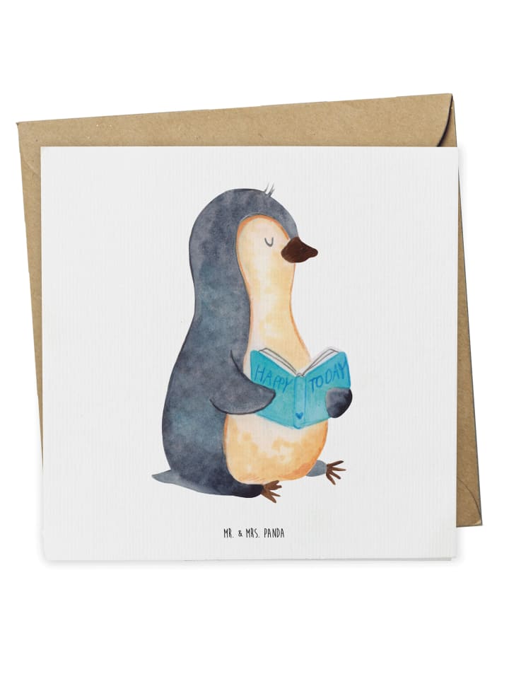 Deluxe Karte Pinguin Buch ohne Spruch in Weiß