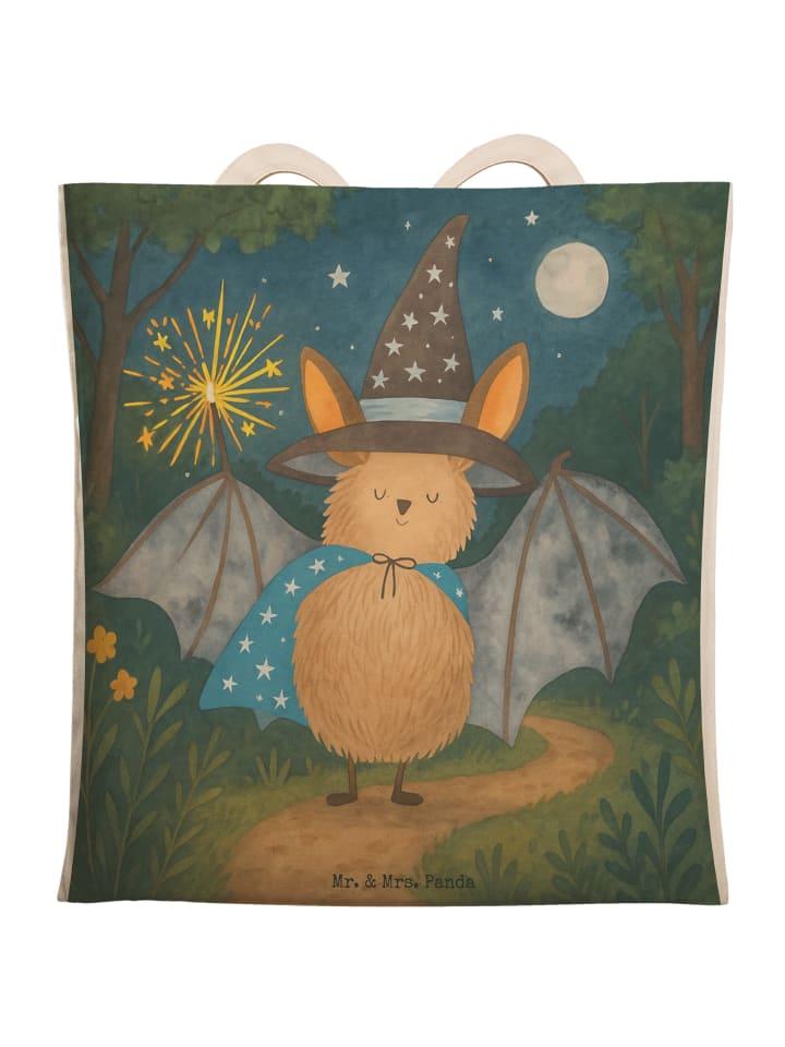 Tote Bag Fledermaus Zauberer Design ohne Spruch in Weiß