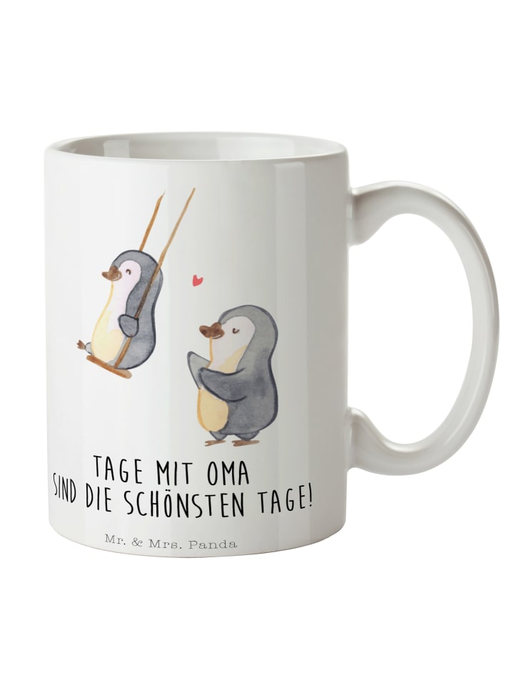 Teebecher Pinguin Oma schaukeln mit Spruch in Weiß