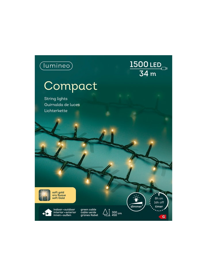 Lichterkette COMPACT 1500 LED 34 m, grünes Kabel in Soft Gold