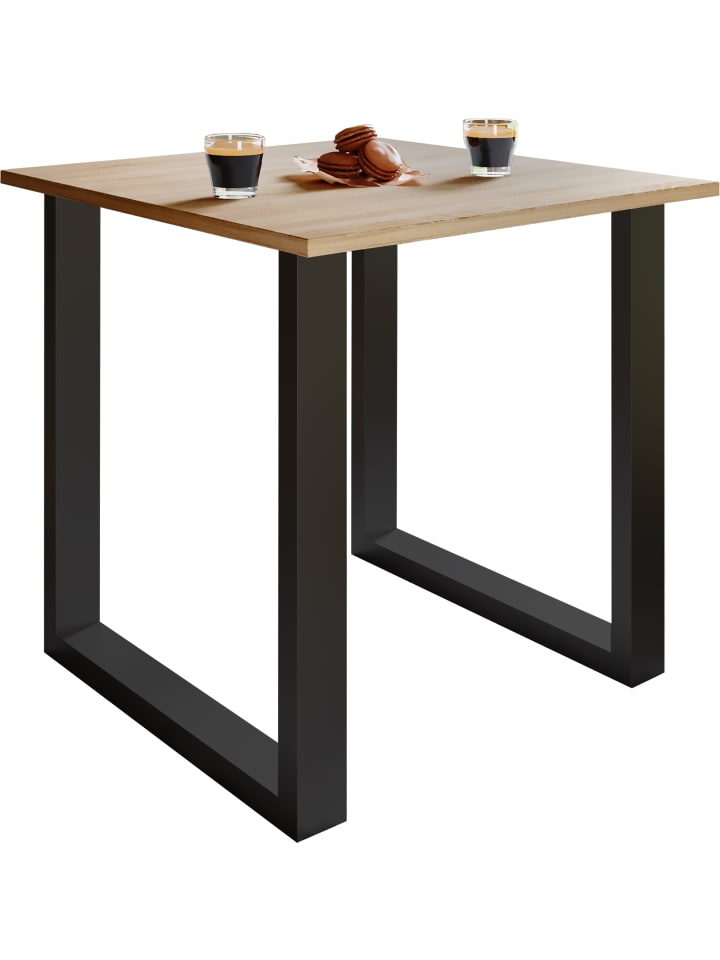Premium Holz Esstisch Küchentisch Xona U 80x80 in Schwarz / Sonoma-Eiche