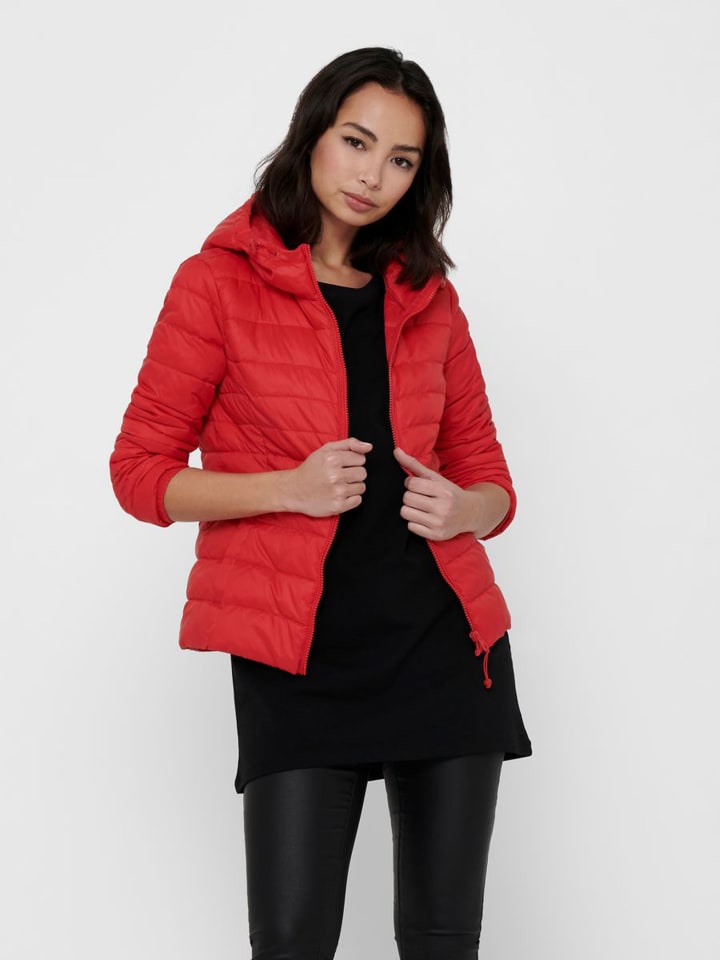 ONLY Leichte Slim Steppjacke ONLTAHOE Herbst Übergangsjacke mit Kapuze in  Rot günstig kaufen | limango