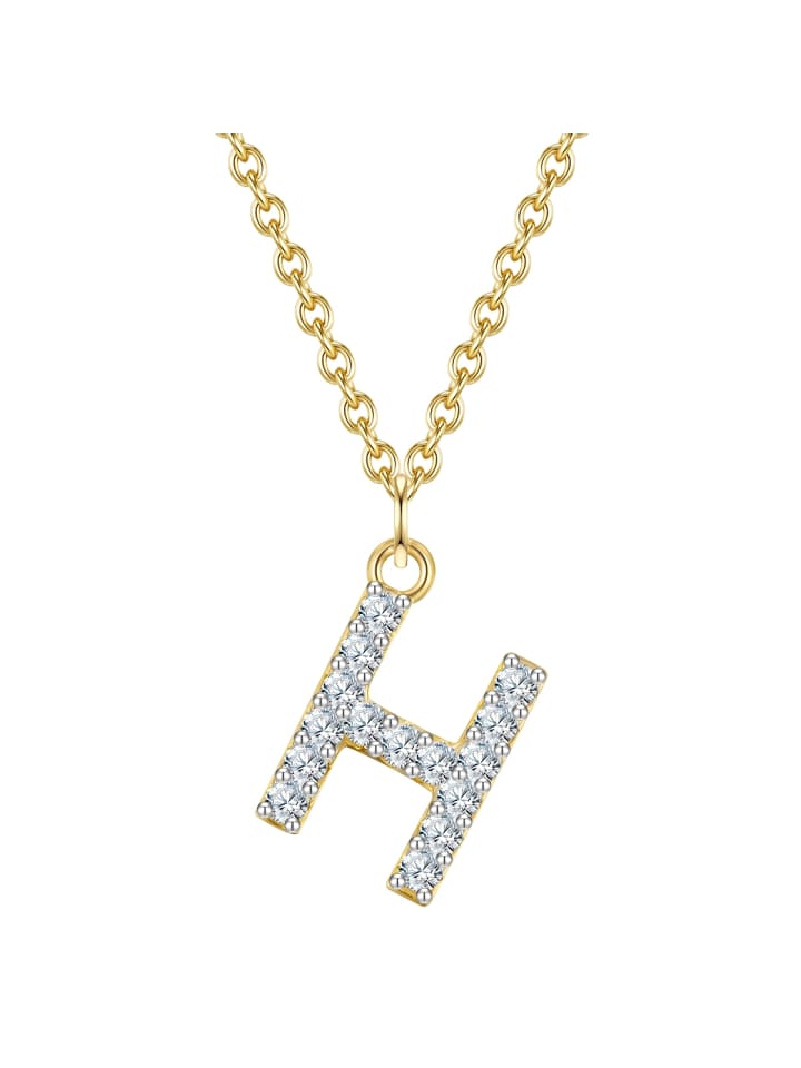 Halskette Buchstabe H aus Sterling Silber mit Zirkonia in gelbgold