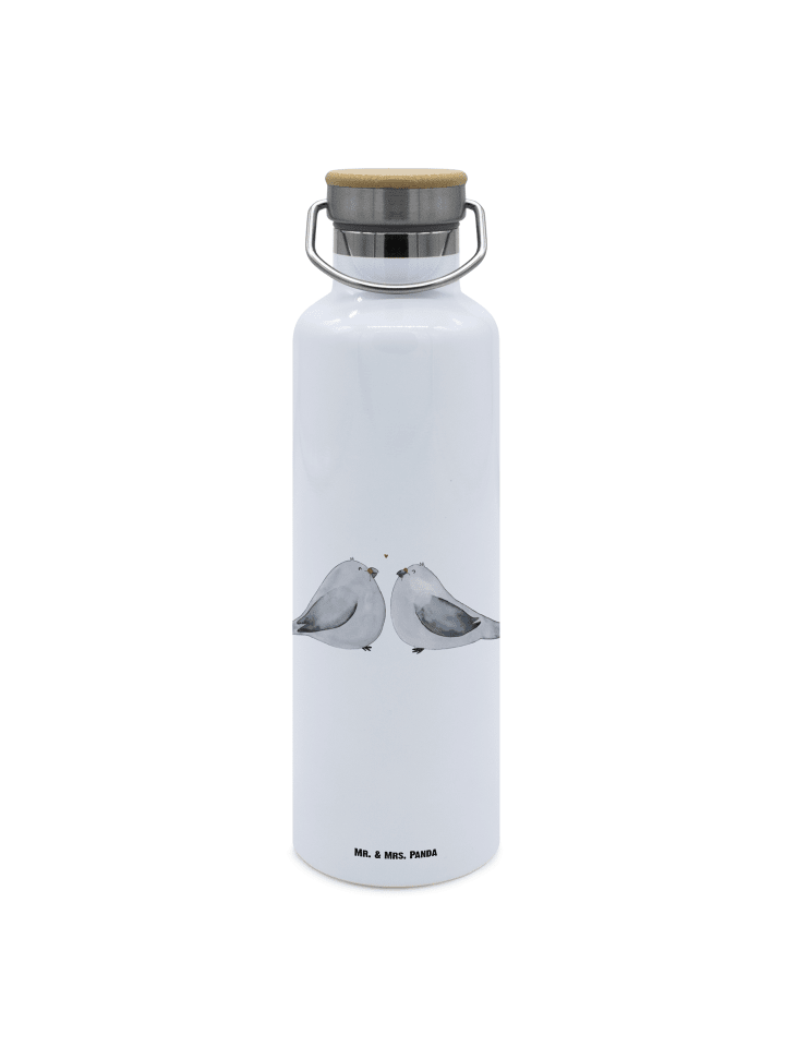 Wasserflasche Turteltauben Liebe ohne Spruch in Weiß