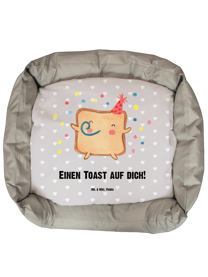Hundekissen Toast Party mit Spruch in Grau Pastell
