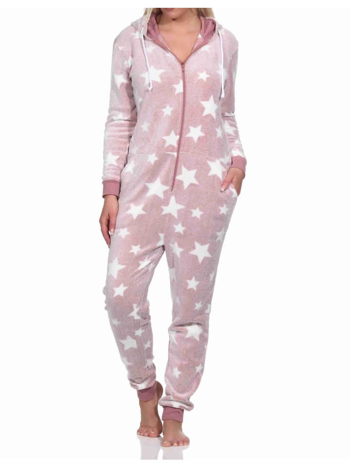 Schlafanzug Jumpsuit Overall Sterne Coralfleece - 76735 in rosa