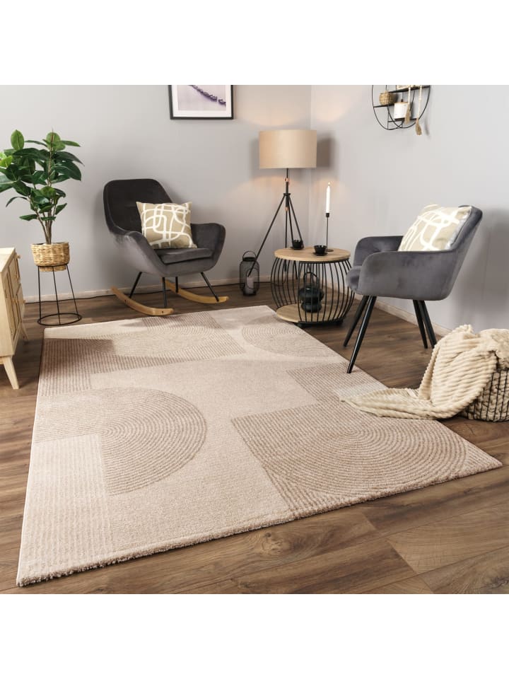 Teppich Kurzflor Geometrisch Wohnzimmer in Creme