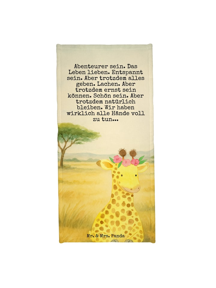 Badehandtuch Giraffe Blumenkranz Design mit Spruch in Weiß