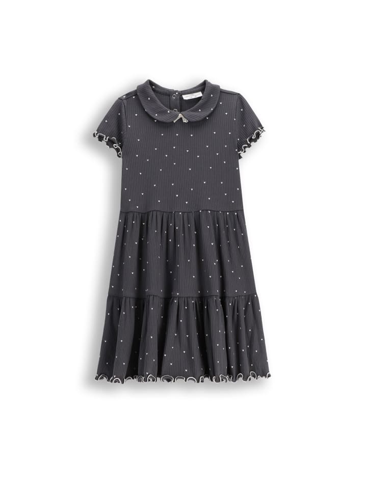 Geripptes Kleid mit kurzen Ärmeln in schwarzgrau