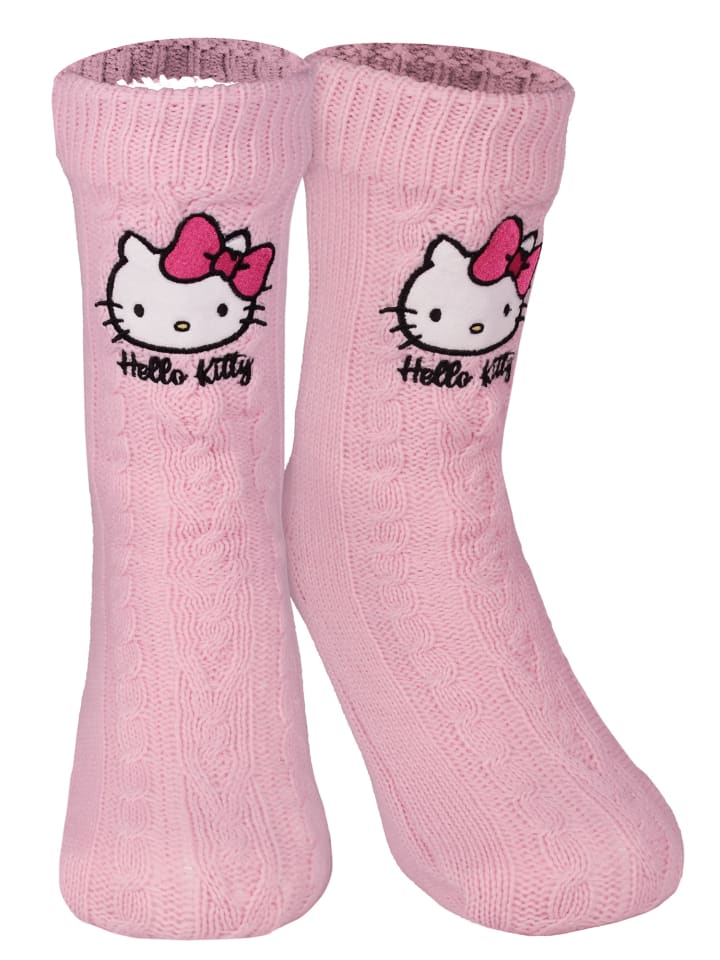 Hello Kitty Hüttensocken Strick Socken Haussocken Kuschelsocken in rosa