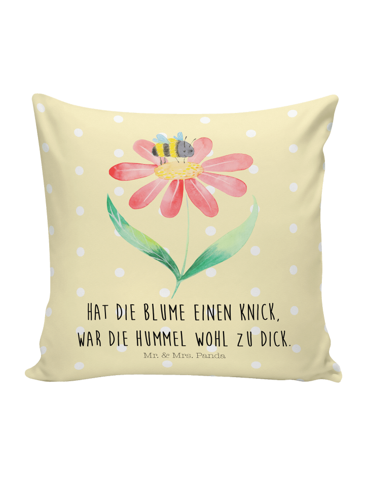 Dekokissen Sofa Hummel Blume mit Spruch in Gelb Pastell
