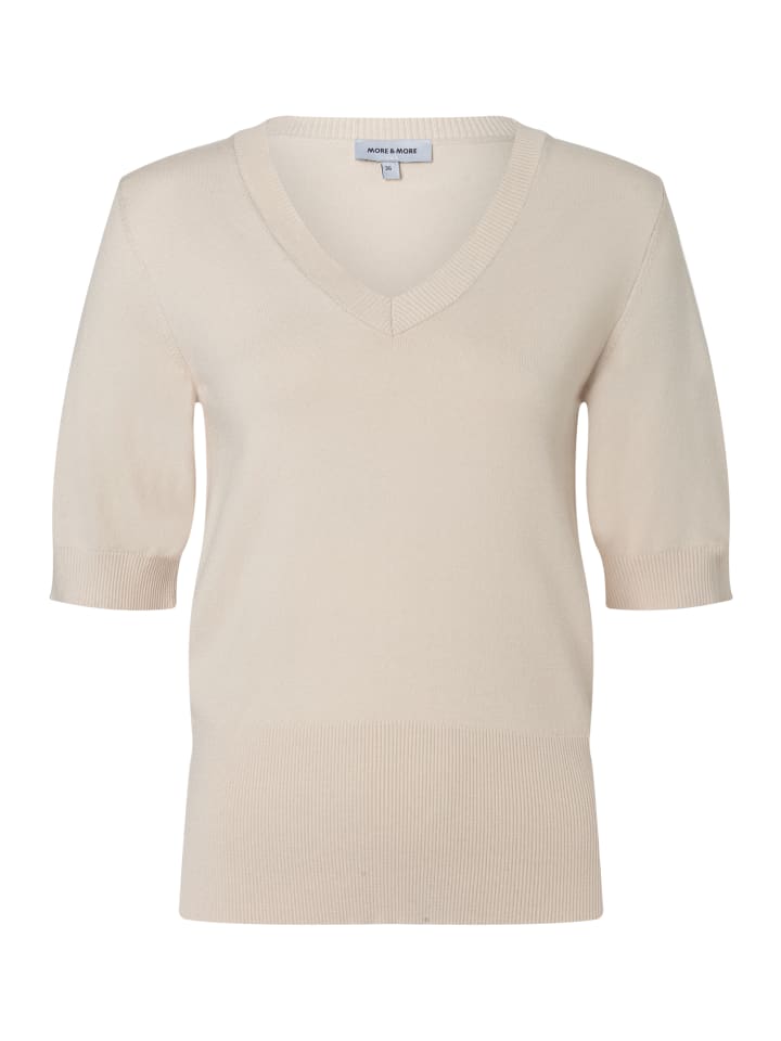 stilvoller, softer Feinstrick- Halbarmpullover in powder cream