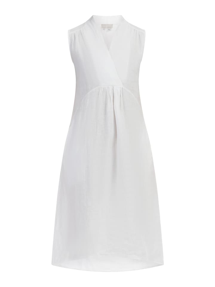 Damen Midikleid Aus Leinen in Weiss