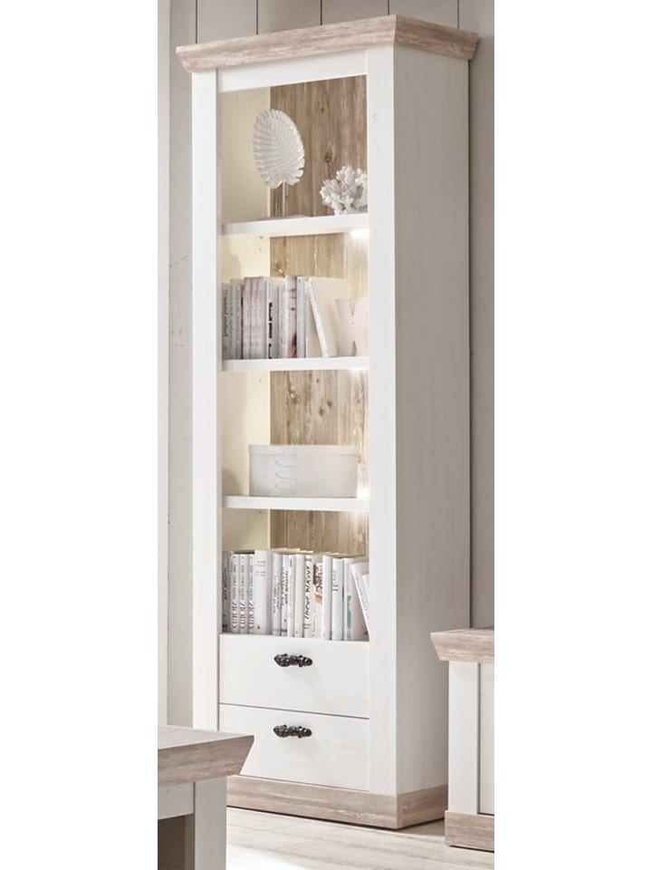 Regalschrank Pinie weiß, Oslo Pinie Landhaus, Vitrine, 71 x 201 cm