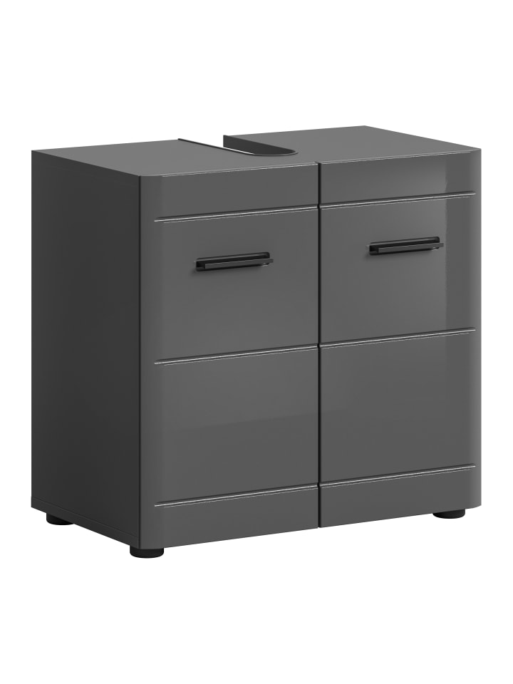 Waschbeckenunterschrank in grau/grau hochglanz - (B) 60 x (H) 56 x (T) 34