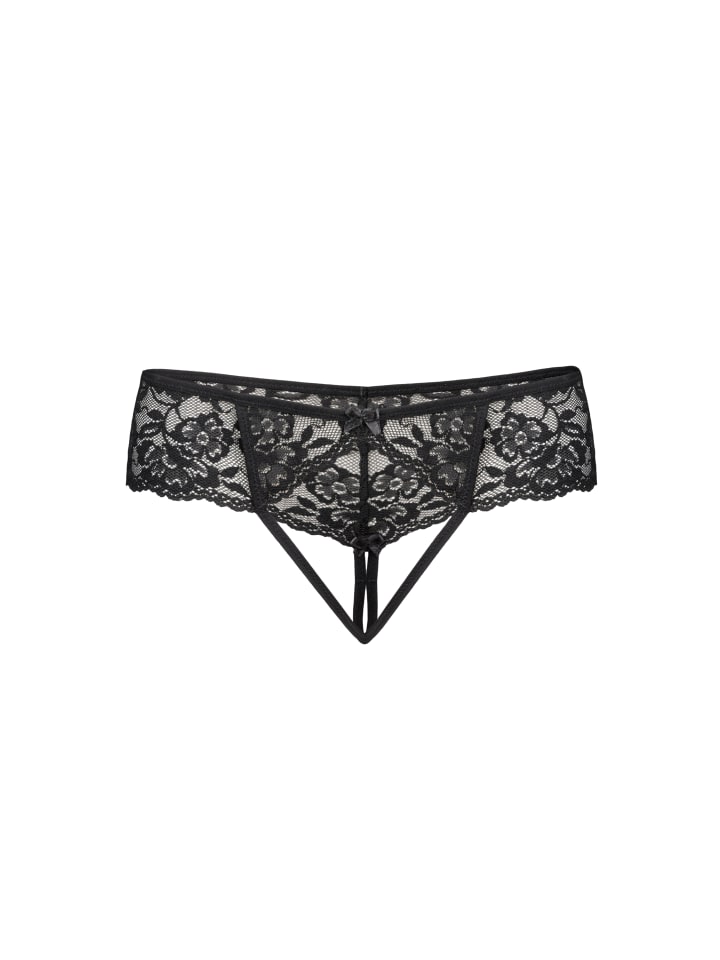 Ouvert Tanga mit floraler Spitze Devvi in schwarz