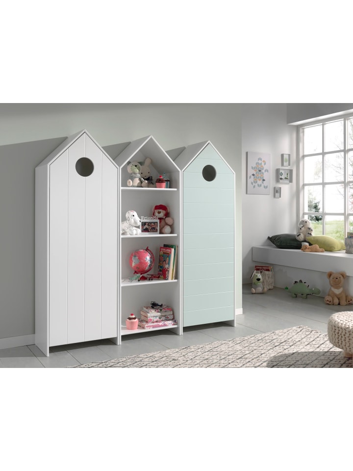 REGALSCHRANK Set Kania mit Standregal MDF+Holzwerkstoff Weiß + Grün