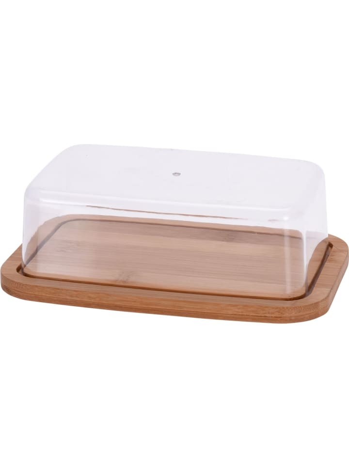 Bambusbutter mit Deckel, Butterdose in Transparent, 19 x 12 cm