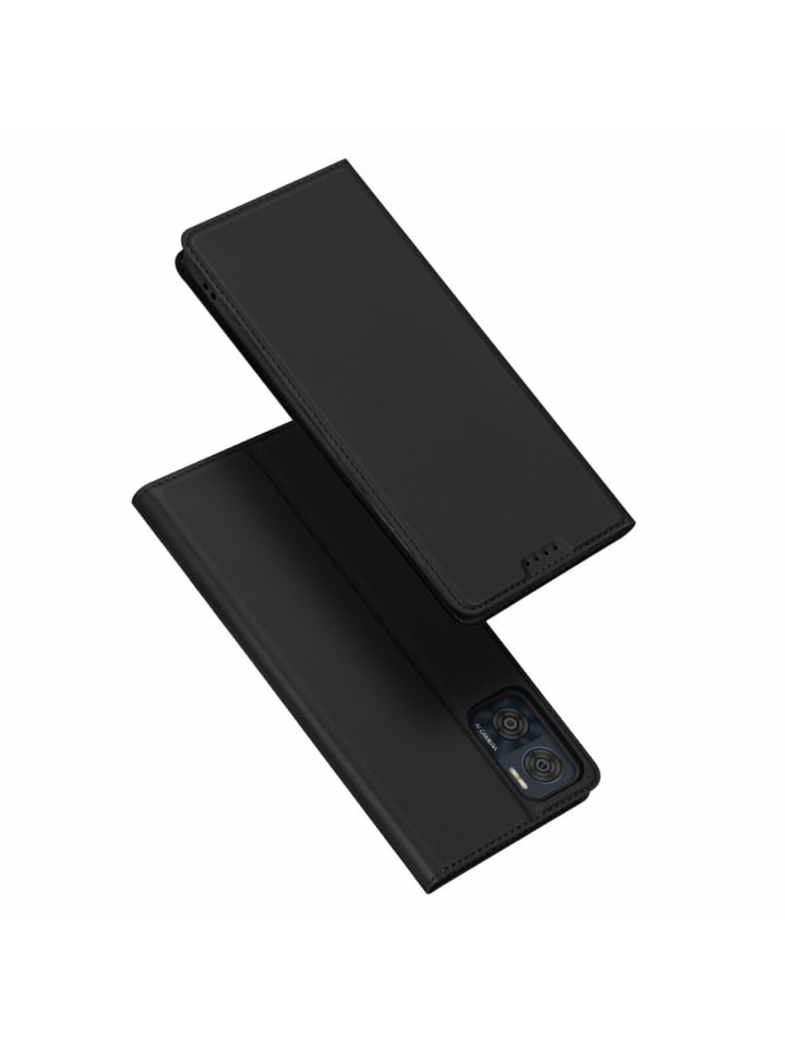 Buch Tasche kompatibel mit Motorola Moto E22 / E22i Schwarz in Schwarz