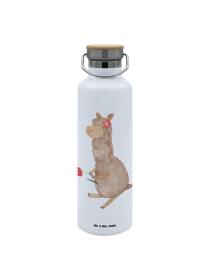 Trinkflasche Alpaka Blume ohne Spruch in Weiß