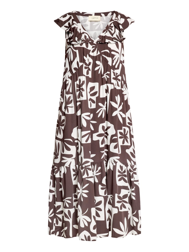 Casual-Kleid mit Flügelärmeln in Brown/White