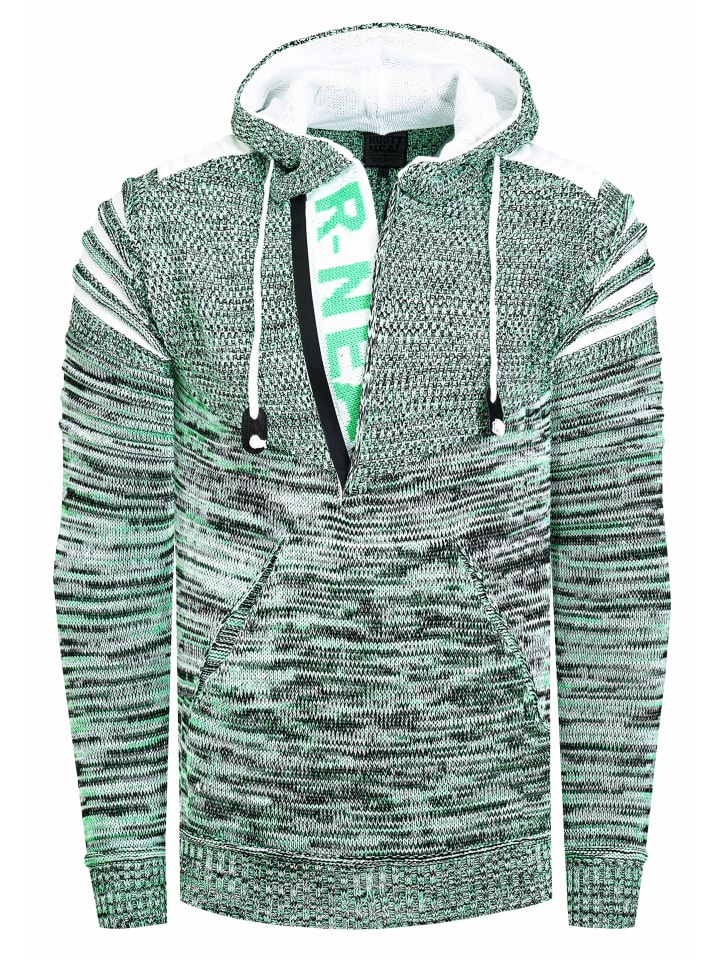 1/2 Zip Grobstrick Future Kapuzen-Pullover in Neon Grün