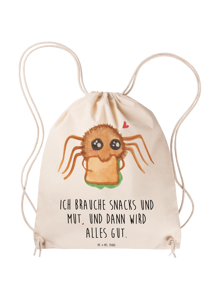 Beutelrucksack Spinne Agathe Sandwich mit Spruch in Creme