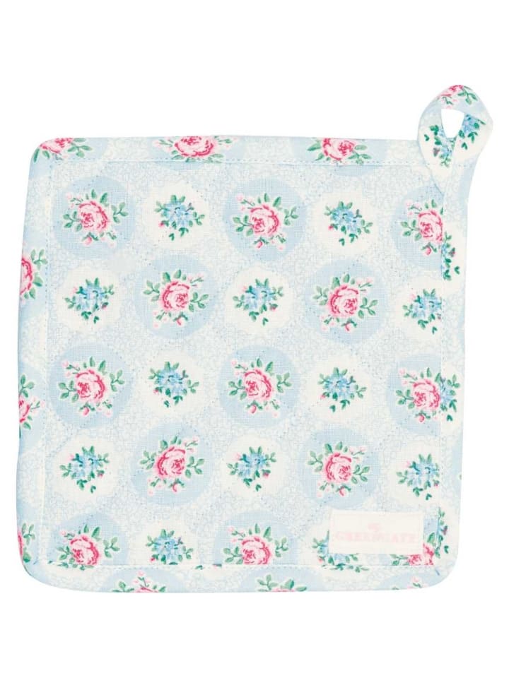 Topflappen ELLE PALE BLUE Blau mit Blumen 2er Set