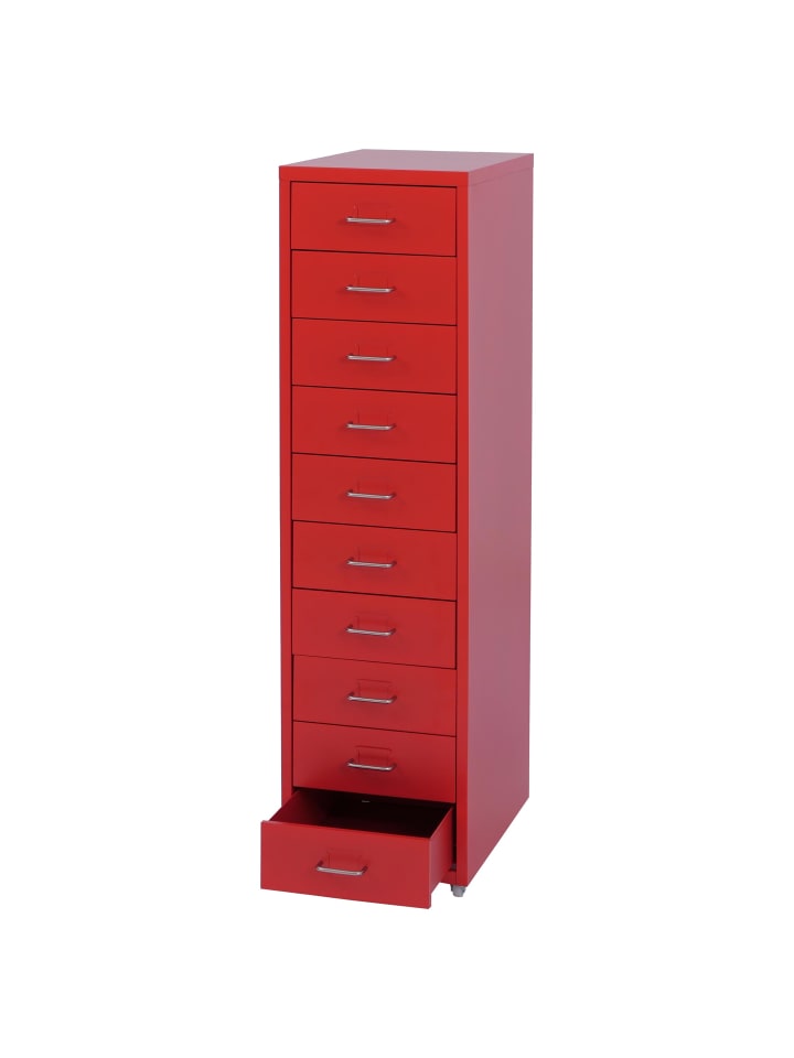 Rollcontainer T851 mit 10 Schubladen, Rot