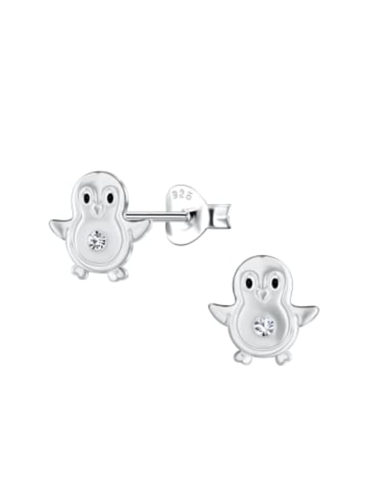 Ohrringe - Ohrstecker PINGUIN Kristall weiß in 925 Silber - 2-tlg.