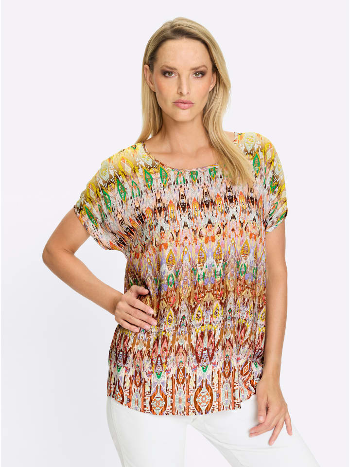 Druckbluse in braun-gelb-bedruckt