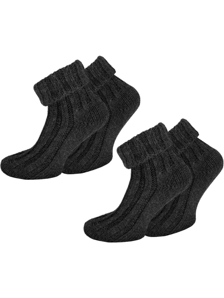 2 Paar Alpaka-Socken mit Umschlag in Anthrazit