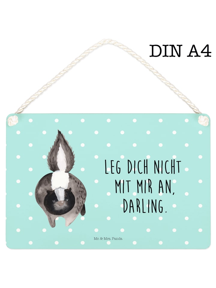 Deko Schild Stinktier Angriff mit Spruch in Türkis Pastell