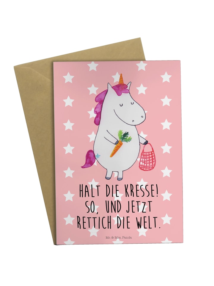 Klappkarte Einhorn Gemüse mit Spruch in Rot Pastell