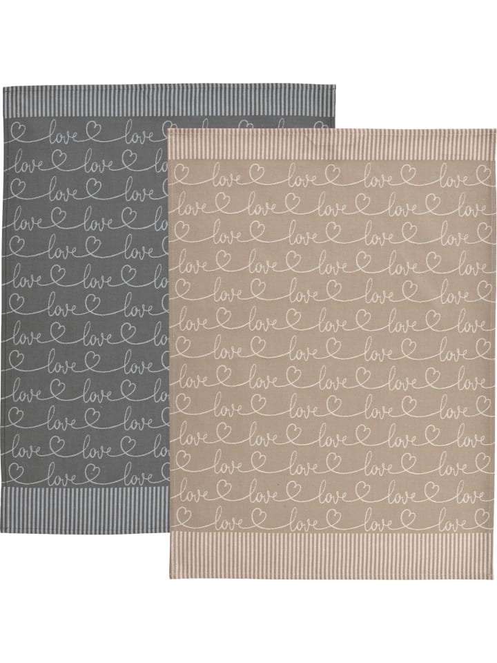 Baumwolle, Jacquard Geschirrtuch 2er-Pack Four letters in grau/beige