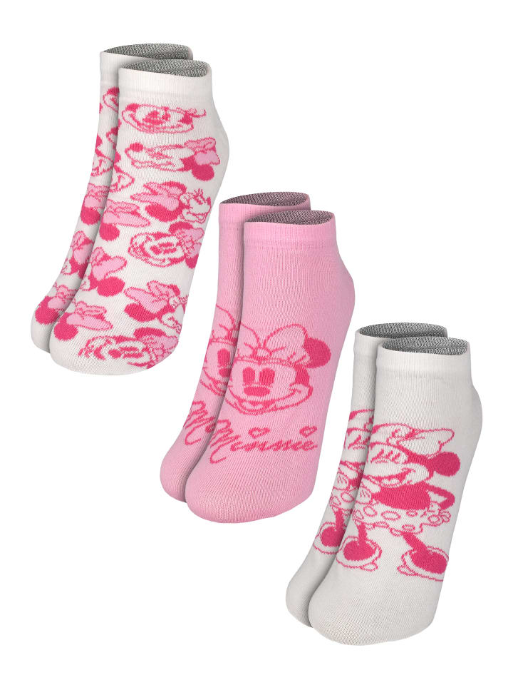 3er Pack Disney Minnie Mouse Socken Sneaker Strümpfe in weiss/rosa