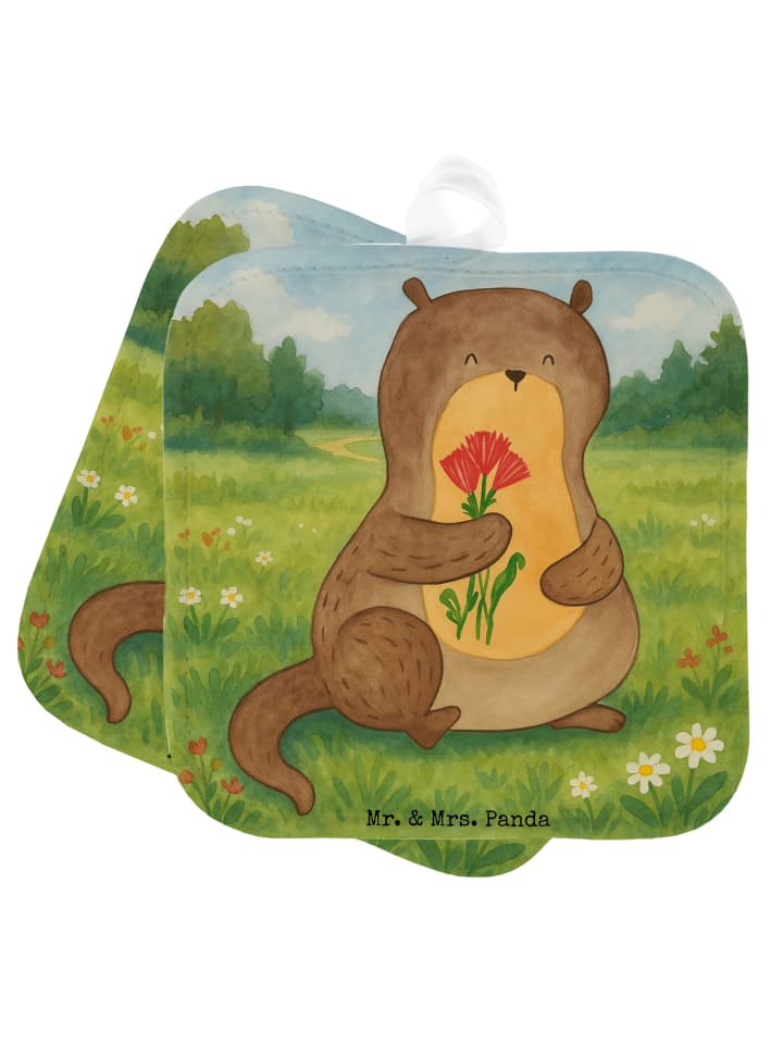 Topflappen Otter Blumenstrauß Design ohne Spruch in Weiß