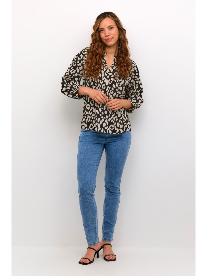 Langarm-Bluse KAsandy Regular fit in Black/Feather Gray Animal