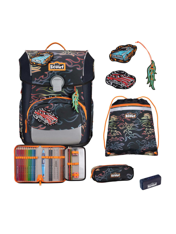 Scout Neo Schulranzen-Set 4 teilig Safety Light Flames