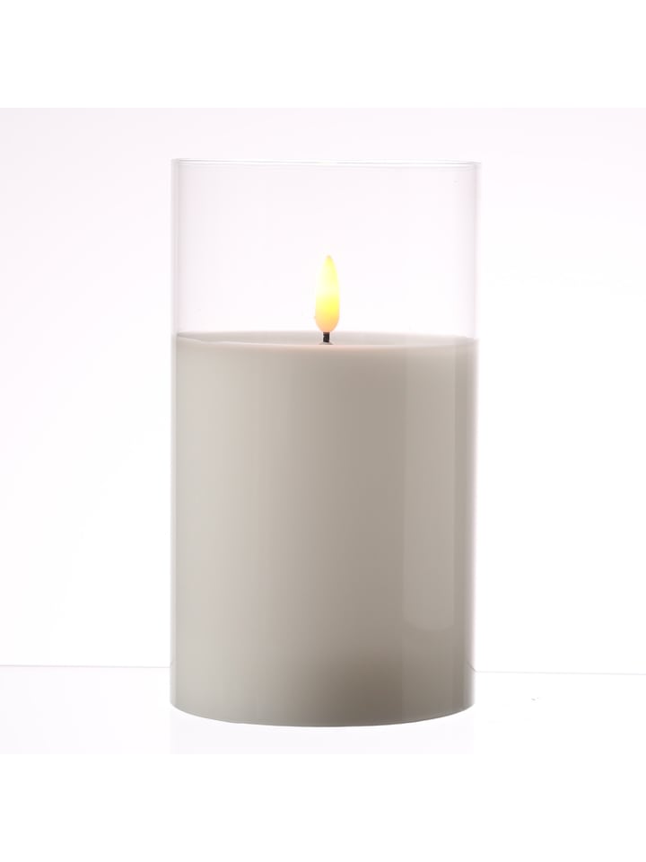 LED Kerze im Glas Windlicht flackernd D: 10cm H: 17,5cm in weiß