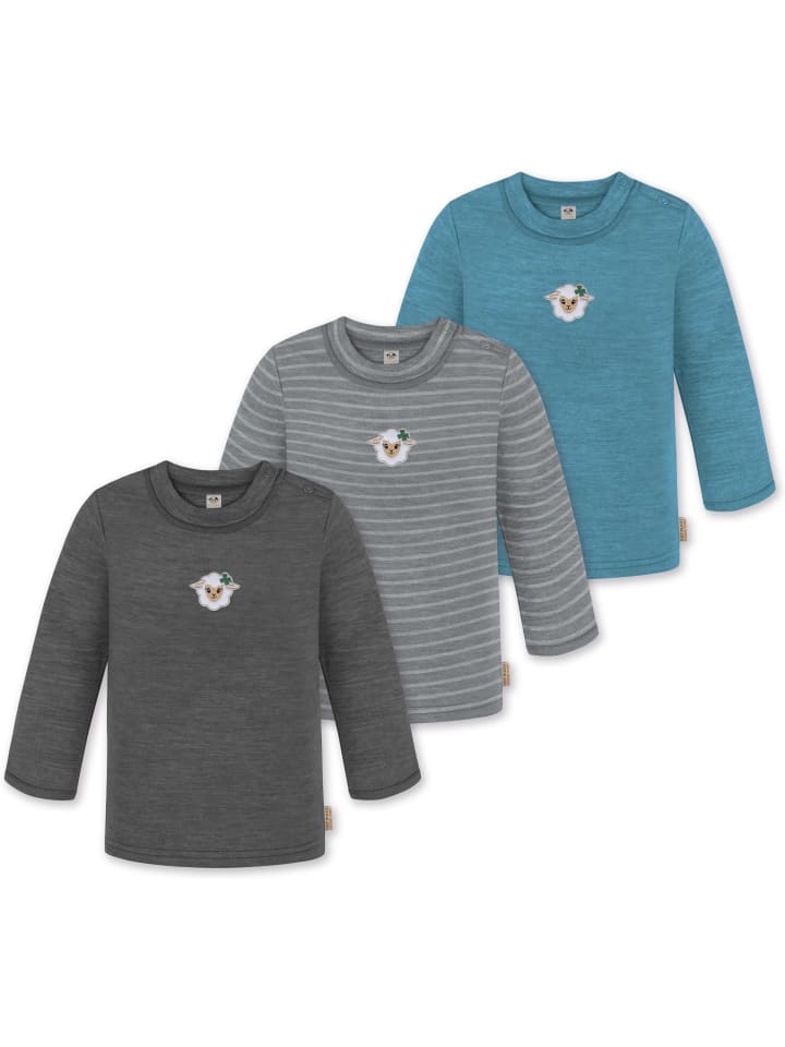 3er Pack Baby Merino Longsleeve Taupo in Blau/Grau/Anthrazit