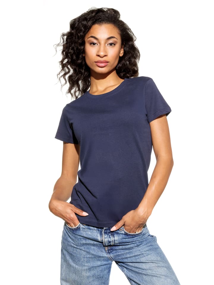2 Stück Damen T-Shirt O-Neck - Tee in dunkelblau