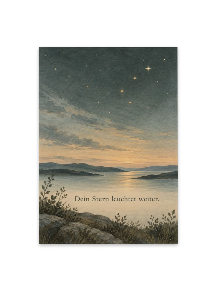 Trauerspruchkarte Stern poetisch Design mit Spruch in Weiß